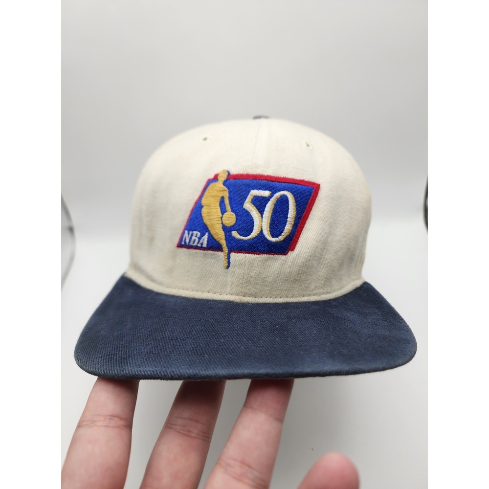 Vintage 90s New Era NBA 50th Anniversary Hat Cap Leather Strap Logo Made In USA